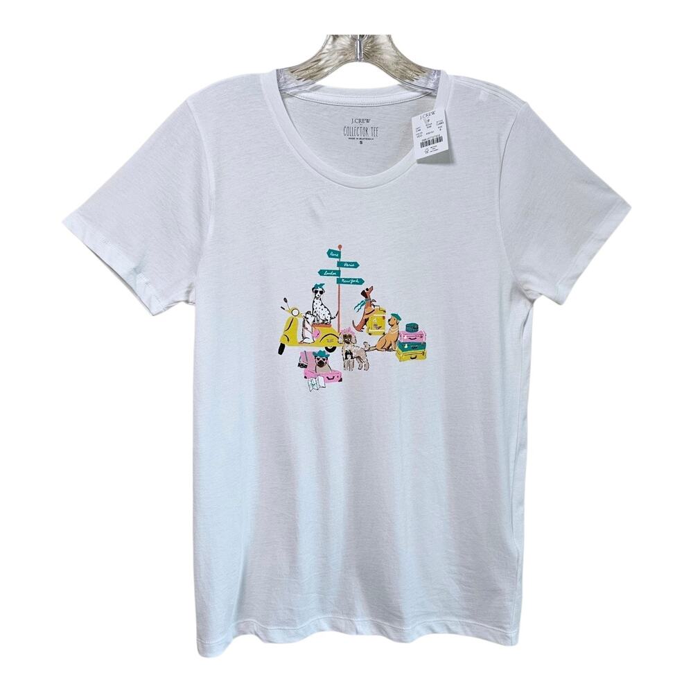 J CREW Women S Travel Dogs Collector Graphic Tee T-Shirt 100% Cotton 34" NEW